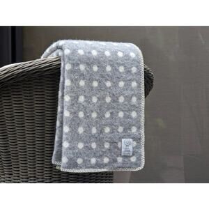 Lana & Lino Wool Blend Oversized Throw Blanket Gray White Polka Dot 50x70